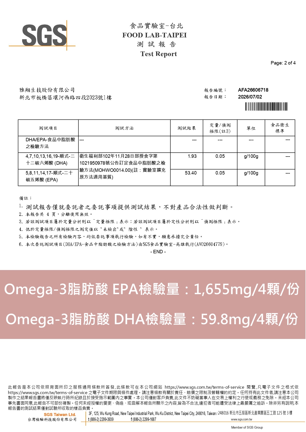 Omega-3 EPA 檢驗含量
